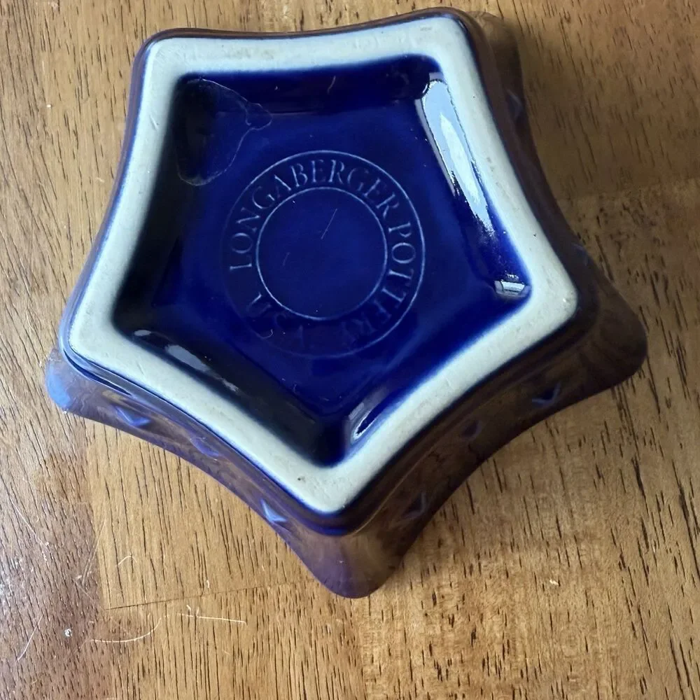 Longaberger Pottery Cobalt Blue Star Dish Proudly American Ramekin Dip Candy USA